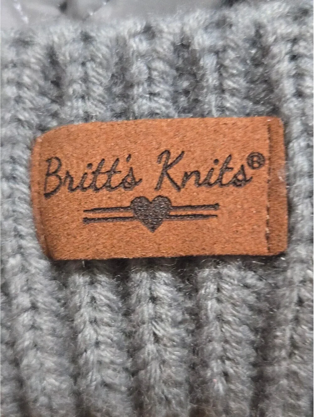 Britt's Knits Quilted Grey Beanie Hat with Faux Fur Pom Pom